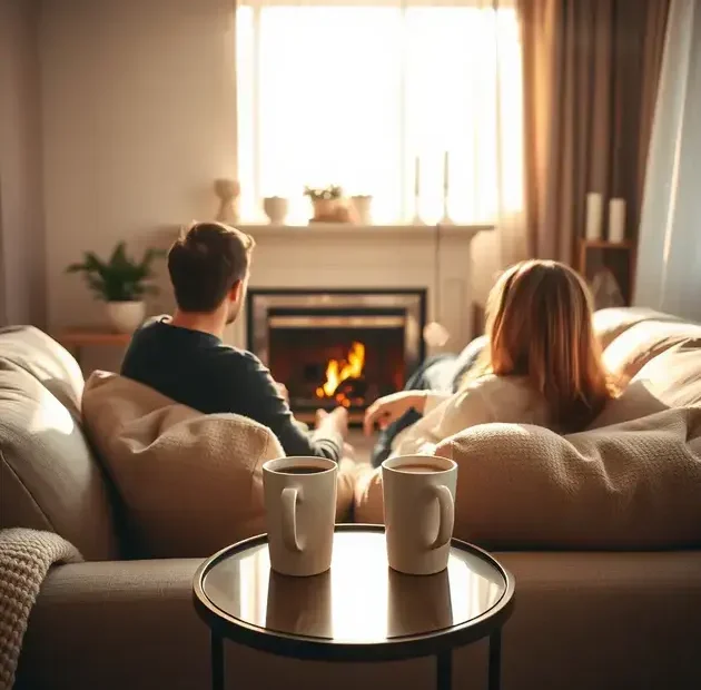 Um ambiente romântico ultra-realista dentro de um quarto iluminado por velas, com uma mesa de madeira elegantemente decorada para dois, apresentando louças finas e copos de cristal cintilantes. O suave brilho quente das velas projeta sombras tremeluzentes nas paredes forradas com cortinas de veludo vermelho rico. Um vaso de rosas frescas no centro da mesa proporciona um toque vibrante de cor. Detalhes intrincados da mesa são evidentes, com reflexos nas taças e as texturas delicadas da toalha. A luz ambiente filtra-se suavemente por uma janela próxima, iluminando a cena com uma atmosfera serena e íntima. 'Descubra Frases Poderosas de Amor para Reforçar Seus Laços' ecoa nesse cenário, onde cada detalhe celebra a conexão especial entre o casal.