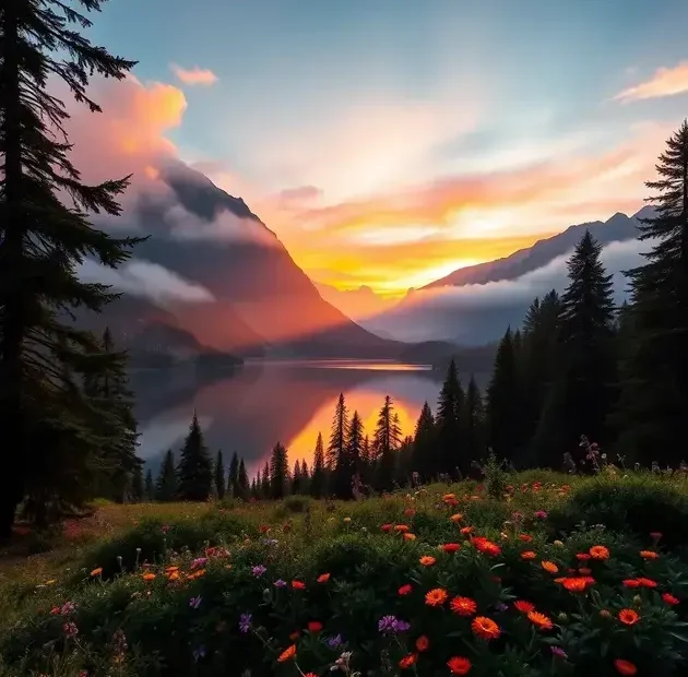 Uma cena serena de manhã cedo em uma floresta tranquila, com a luz do sol filtrando pela densa copa das árvores, lançando luz difusa sobre o chão da floresta coberto por musgo verde vibrante e flores silvestres coloridas. No primeiro plano, um pequeno riacho claro reflete a luz do sol, com seu fluxo suave criando um som reconfortante. O ar está repleto do fresco aroma de pinho e terra, enquanto um par de cervos majestosos emerge cautelosamente de trás de um arbusto, com as orelhas em pé e os olhos atentos. Capturada com uma Canon EOS-1D X Mark III, utilizando uma lente 24-70mm f/2.8 para captar todos os detalhes finos da cena, com um suave bokeh ao fundo que realça o foco nos cervos e no vibrante entorno, simbolizando a resiliência e força que nos inspiram a superar adversidades.