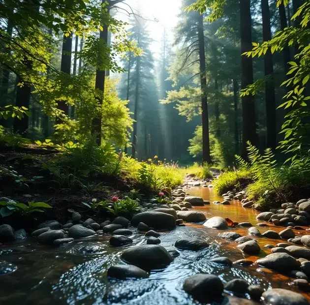 Uma paisagem serena ao pôr do sol, mostrando um lago tranquilo cercado por florestas verdes exuberantes e uma majestosa cadeia de montanhas ao fundo. O céu está pintado com cores vibrantes de laranja, rosa e roxo, refletindo lindamente na água tranquila. Um pequeno píer de madeira se estende até o lago, com uma única canoa amarrada ao lado, balançando suavemente com as pequenas ondas. A cena é capturada com uma Canon EOS R5 e uma lente de 24-70mm em f/4, destacando os ricos detalhes da folhagem e da textura da água. A luz da hora dourada cria realces quentes e sombras profundas, enfatizando a beleza natural e a serenidade do cenário, proporcionando conforto e motivação espiritual.