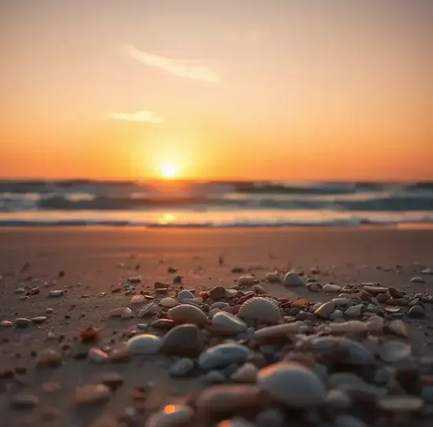 Um sereno amanhecer sobre uma praia tranquila, capturando as suaves ondas que lamparinam contra a areia. A cena, fotografada com uma Canon EOS R5 usando uma lente 24-70mm em f/4, oferece detalhes cristalinos. A luz dourada suave reflete na água, criando um efeito cintilante, enquanto tons delicados de rosa e laranja pintam o céu. No primeiro plano, seixos lisos estão espalhados pela areia, cada um brilhando com orvalho. Um solitário gaivota voa graciosamente ao longe, intensificando a sensação de paz e solitude neste cenário costeiro idílico. Frases fortes para fotos que transmitem a beleza do momento.